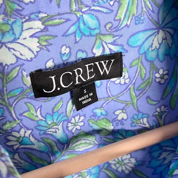 J. Crew Long Sleeve Fresco Poplin Top Womens Small Blue Floral Cotton Feminine - Picture 6 of 11